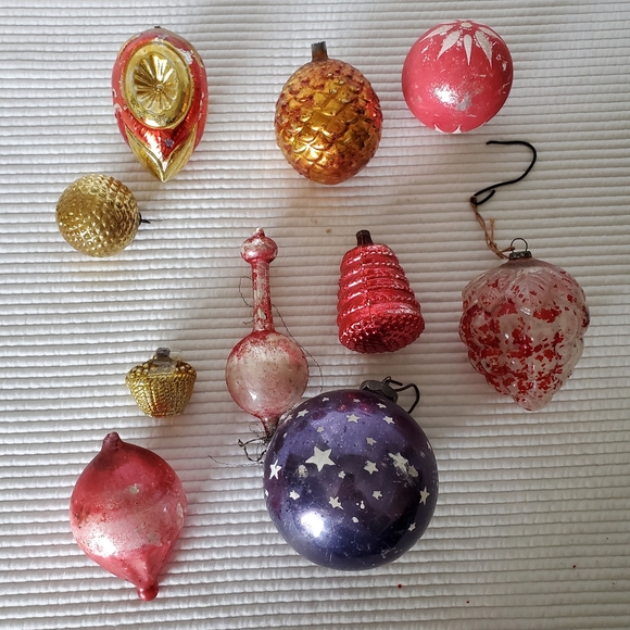 10 Mercury Hand Blown Glass  Christmas Ornaments Vintage Very Old Patina - Picture 9 of 15